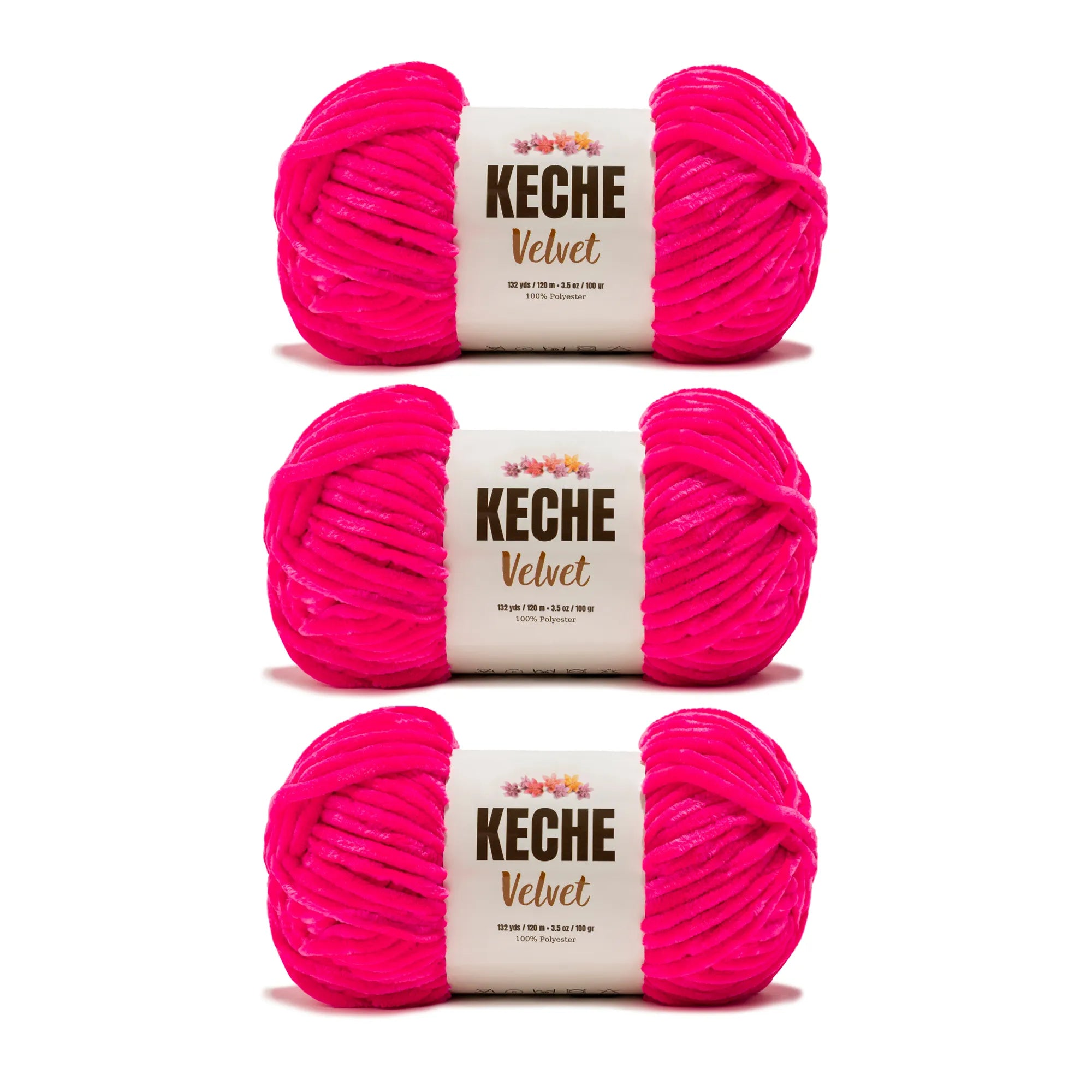 Keche Velvet Yarn For Crocheting, Soft Chenille Bulky Baby Blanket Amigurumi Yarn 100 Gr (132 Yds) (Pomegranate, 3 Skein